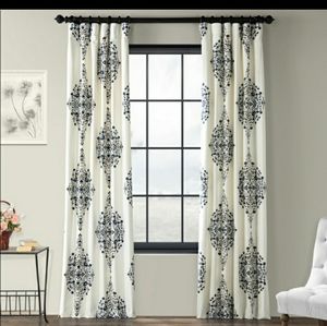 2  panels 50”x 108” twill damask blue curtains